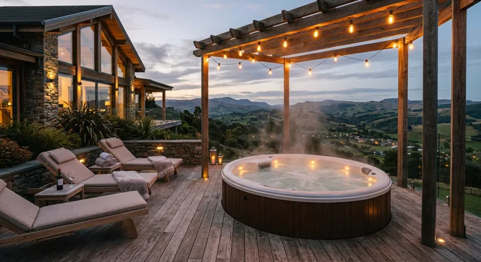 Six-person hot tub on the deck