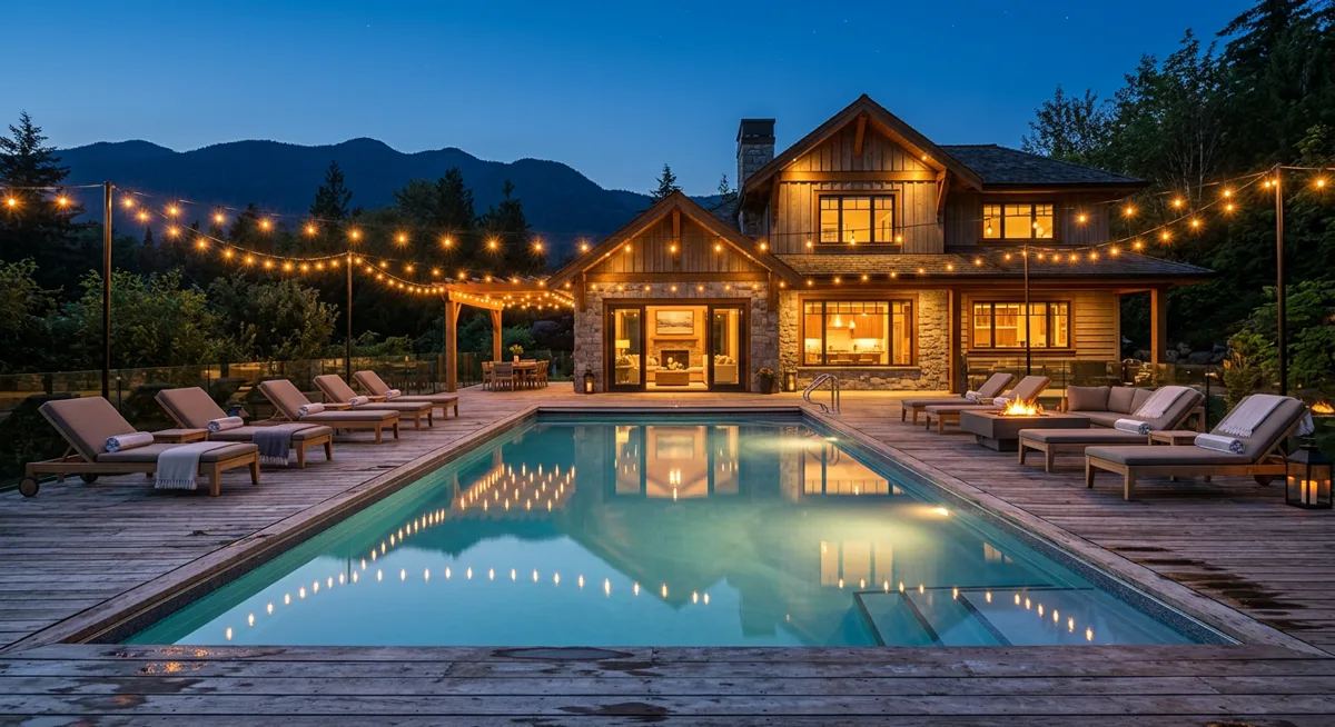 Pool and deck at dusk